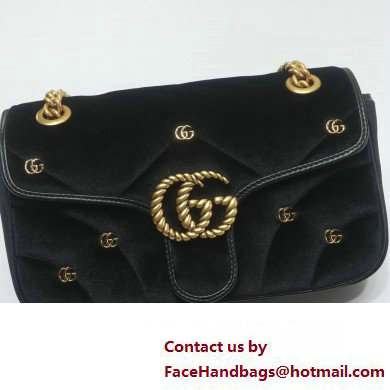 Gucci GG Marmont small shoulder bag 443497 velvet Black with small Double G studs 2024