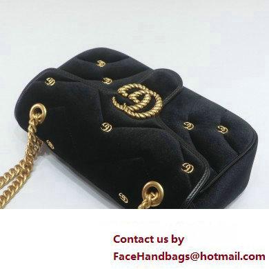 Gucci GG Marmont small shoulder bag 443497 velvet Black with small Double G studs 2024