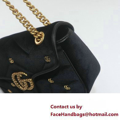 Gucci GG Marmont small shoulder bag 443497 velvet Black with small Double G studs 2024