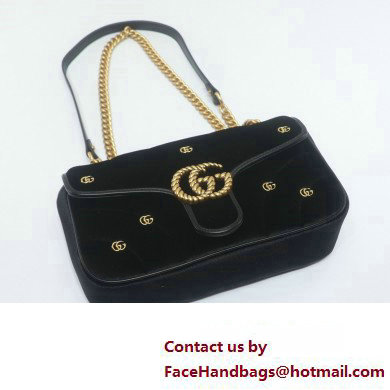 Gucci GG Marmont small shoulder bag 443497 velvet Black with small Double G studs 2024