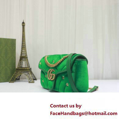 Gucci GG Marmont small shoulder bag 443497 velvet Green with small Double G studs 2024