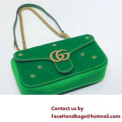 Gucci GG Marmont small shoulder bag 443497 velvet Green with small Double G studs 2024