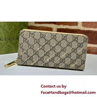 Gucci Zip around wallet with Horsebit print 774331 GG canvas and Light pink leather trim 2024