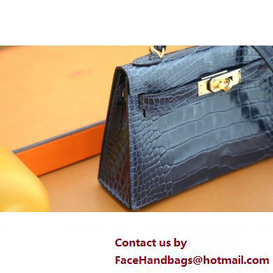 Hermes Mini Kelly II Handbag in alligator leather bleu sapphire with crystals hardware(handmade)