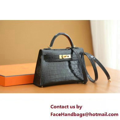 Hermes Mini Kelly II Handbag in alligator leather noir with gold hardware(handmade) - Click Image to Close