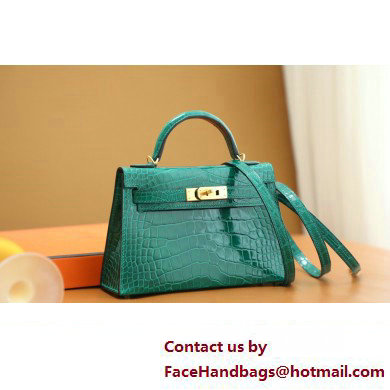 Hermes Mini Kelly II Handbag in alligator leather vert emeraude with gold hardware(handmade) - Click Image to Close