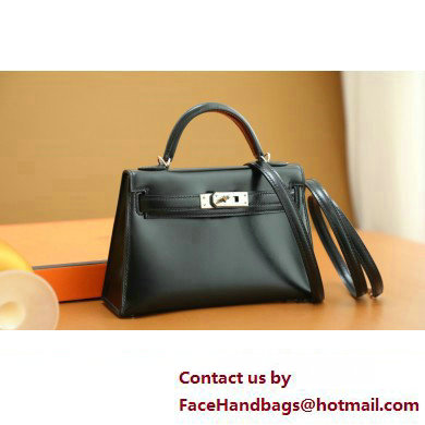 Hermes Mini Kelly II Handbag in original box leather black with silver hardware(handmade)