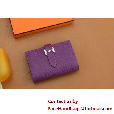 Hermes bearn mini wallet in epsom leather anemone with gold hardware handmade(original quality) - Click Image to Close