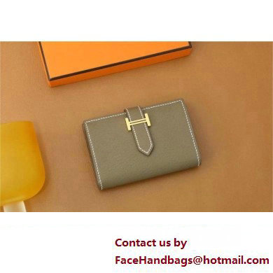 Hermes bearn mini wallet in epsom leather etoupe with gold hardware handmade(original quality)