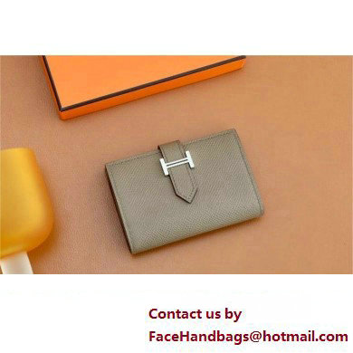 Hermes bearn mini wallet in epsom leather etoupe with silver hardware handmade(original quality)