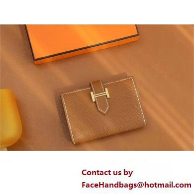 Hermes bearn mini wallet in epsom leather golden brown with gold hardware handmade(original quality)