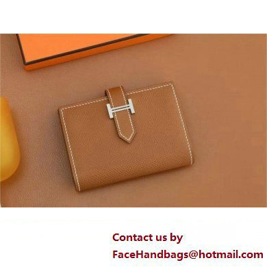 Hermes bearn mini wallet in epsom leather golden brown with silver hardware handmade(original quality) - Click Image to Close