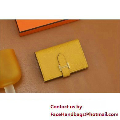 Hermes bearn mini wallet in epsom leather jaune ambre with gold hardware handmade(original quality) - Click Image to Close