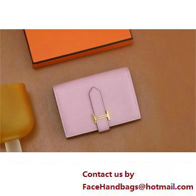 Hermes bearn mini wallet in epsom leather mauve sylvestre with gold hardware handmade(original quality)