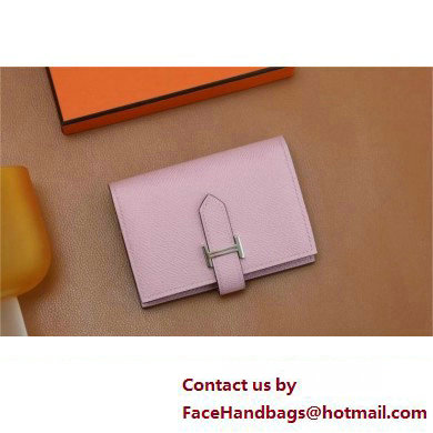 Hermes bearn mini wallet in epsom leather mauve sylvestre with silver hardware handmade(original quality) - Click Image to Close