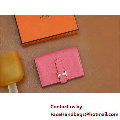 Hermes bearn mini wallet in mysore leather rose azalee with silver hardware handmade(original quality) - Click Image to Close