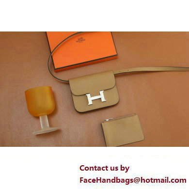 Hermes epsom leather Constance Slim Wallet with belt handmade chai/silver (original quality)