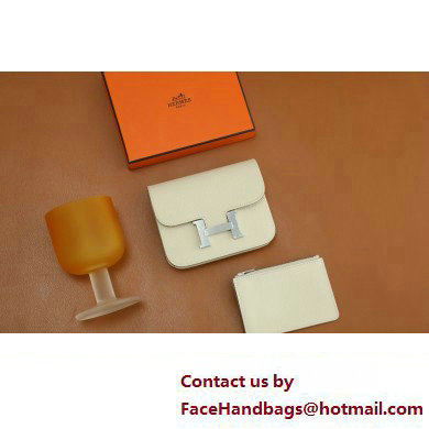 Hermes epsom leather Constance Slim Wallet with belt handmade craie/silver(original quality)