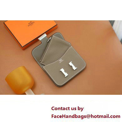 Hermes epsom leather Constance Slim Wallet with belt handmade etoupe/silver (original quality)