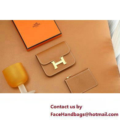 Hermes epsom leather Constance Slim Wallet with belt handmade gold brown/gold (original quality)