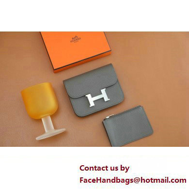 Hermes epsom leather Constance Slim Wallet with belt handmade gris etain/silver (original quality)