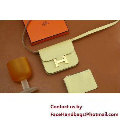 Hermes epsom leather Constance Slim Wallet with belt handmade jaune poussin/gold(original quality)