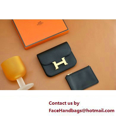 Hermes epsom leather Constance Slim Wallet with belt handmade noir/gold (original quality)