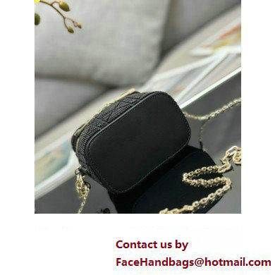 Lady Dior Micro Vanity Case In Black Cannage Cotton with Micropearl Embroidery