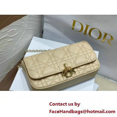 Lady Dior Phone Pouch Bag in Cannage Lambskin Beige with Removable jewel chain 2024