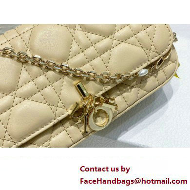 Lady Dior Phone Pouch Bag in Cannage Lambskin Beige with Removable jewel chain 2024