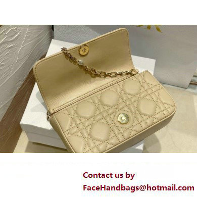 Lady Dior Phone Pouch Bag in Cannage Lambskin Beige with Removable jewel chain 2024