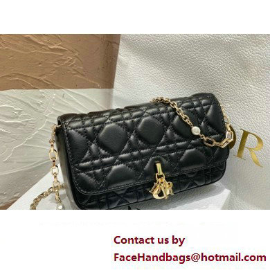 Lady Dior Phone Pouch Bag in Cannage Lambskin Black with Removable jewel chain 2024