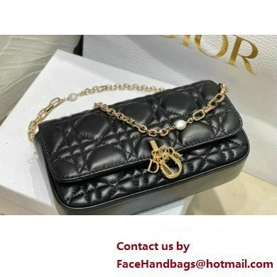 Lady Dior Phone Pouch Bag in Cannage Lambskin Black with Removable jewel chain 2024