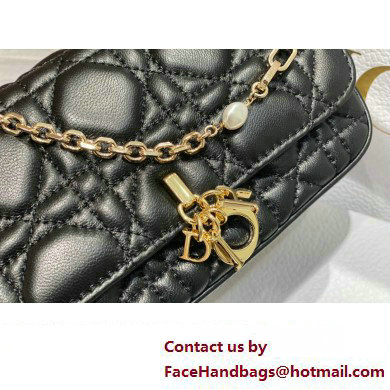 Lady Dior Phone Pouch Bag in Cannage Lambskin Black with Removable jewel chain 2024