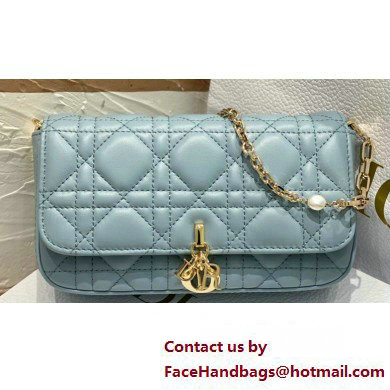 Lady Dior Phone Pouch Bag in Cannage Lambskin Cloud Blue with Removable jewel chain 2024 - Click Image to Close