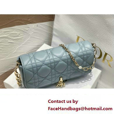 Lady Dior Phone Pouch Bag in Cannage Lambskin Cloud Blue with Removable jewel chain 2024