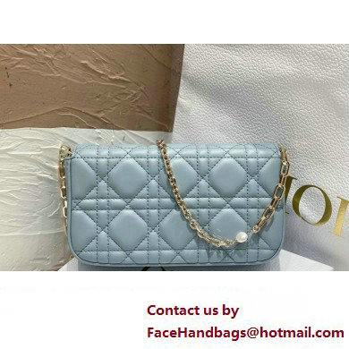 Lady Dior Phone Pouch Bag in Cannage Lambskin Cloud Blue with Removable jewel chain 2024