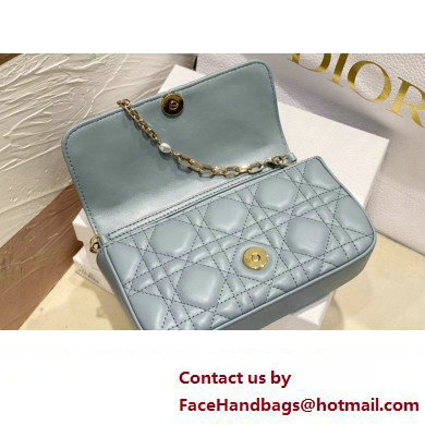 Lady Dior Phone Pouch Bag in Cannage Lambskin Cloud Blue with Removable jewel chain 2024