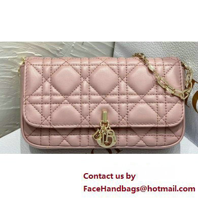 Lady Dior Phone Pouch Bag in Cannage Lambskin Pink with Removable jewel chain 2024