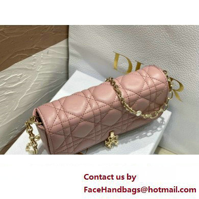 Lady Dior Phone Pouch Bag in Cannage Lambskin Pink with Removable jewel chain 2024