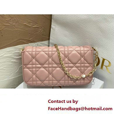 Lady Dior Phone Pouch Bag in Cannage Lambskin Pink with Removable jewel chain 2024