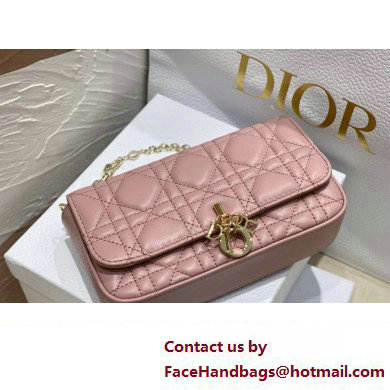 Lady Dior Phone Pouch Bag in Cannage Lambskin Pink with Removable jewel chain 2024