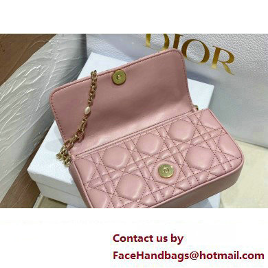 Lady Dior Phone Pouch Bag in Cannage Lambskin Pink with Removable jewel chain 2024