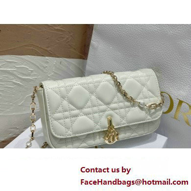 Lady Dior Phone Pouch Bag in Cannage Lambskin White with Removable jewel chain 2024