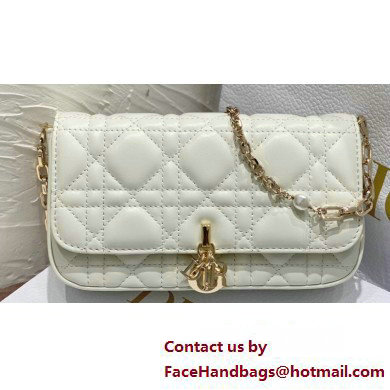 Lady Dior Phone Pouch Bag in Cannage Lambskin White with Removable jewel chain 2024