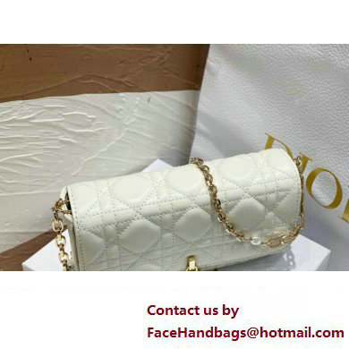 Lady Dior Phone Pouch Bag in Cannage Lambskin White with Removable jewel chain 2024