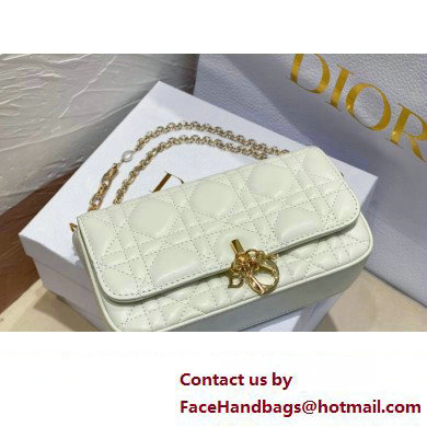 Lady Dior Phone Pouch Bag in Cannage Lambskin White with Removable jewel chain 2024