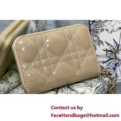 Lady Dior Voyageur Small Coin Purse in Beige Patent Cannage Calfskin 2024 - Click Image to Close