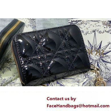 Lady Dior Voyageur Small Coin Purse in Black Patent Cannage Calfskin 2024