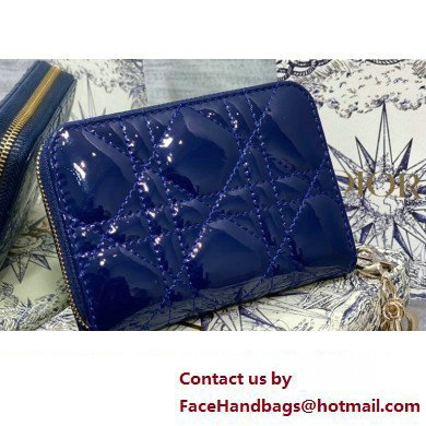 Lady Dior Voyageur Small Coin Purse in Blue Patent Cannage Calfskin 2024